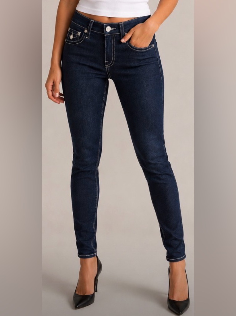 True Religion Dark Indigo Legging Skinny Jeans with Flaps Size 28